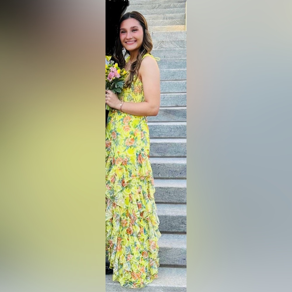 Alice + Olivia Asymmetrical Floral Dress- Yellow and Orange